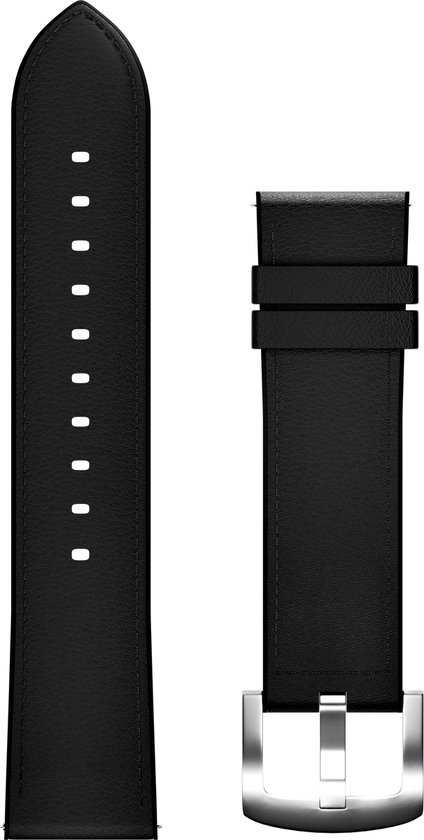 Bracelet de montre connectée Maoo - Cuir - Compatible avec Maoo Titan et ProWatch - Universel - 22 mm - Zwart avec boucle argentée