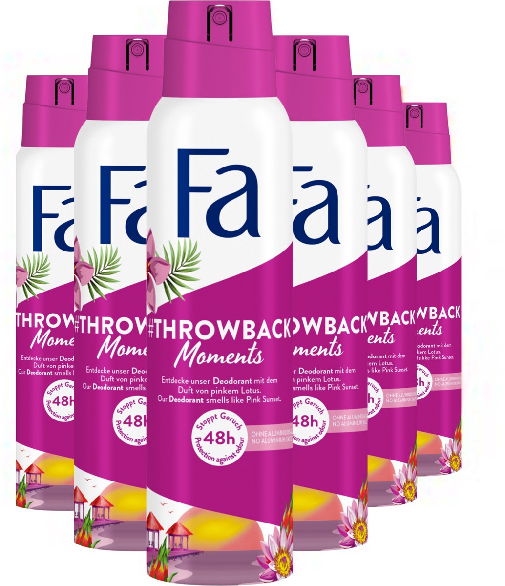 Goedkoopste Fa Deodorant - Throwback Moments - Tropische Geur van een Dromerige Zonsondergang - Langdurige Bescherming - Huidvriendelijk - Voordeelverpakking - 6x 150ml