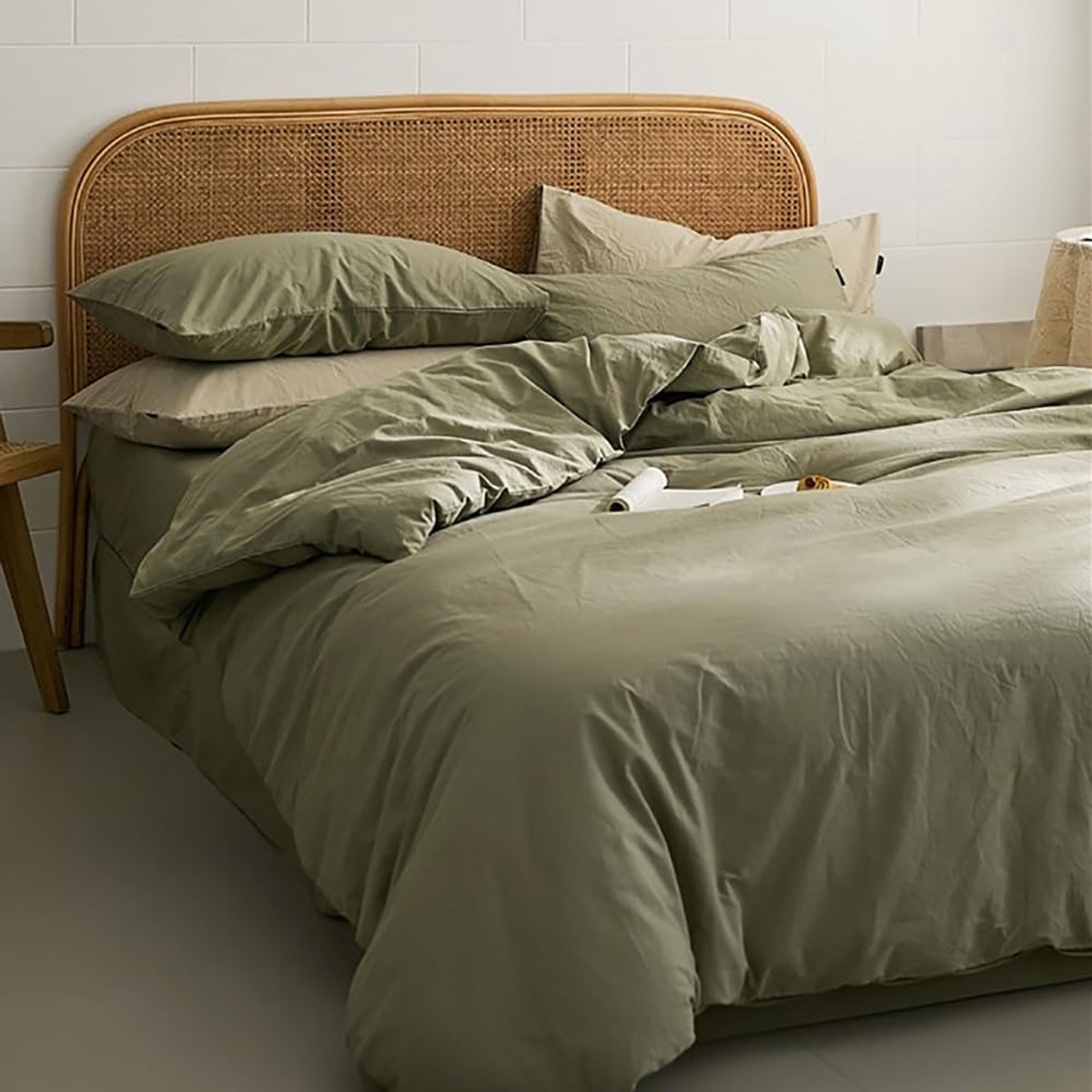 My Ninki ® Superzacht Olijfgroen Dekbedovertrekset 135 x 200 cm met Kussensloop en Ritssluiting