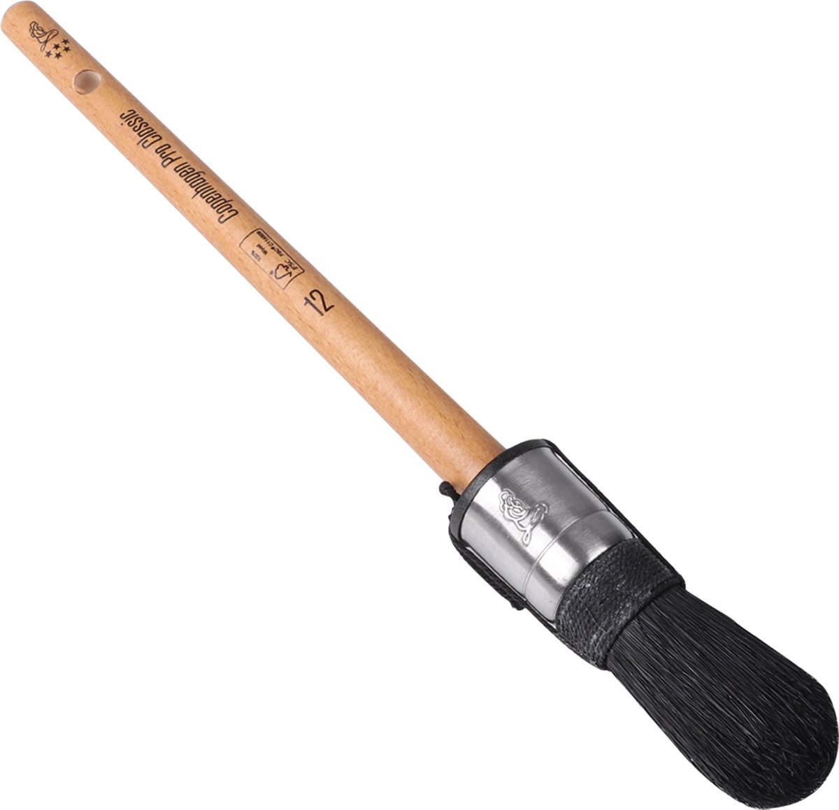 Copenhagen Pro Classic patentpuntkwast - maat 12 - zwart Chinees varkenshaar - FSC® houten steel - *****