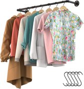 Noswo Kledingstang voor aan de Muur – Hoogwaardige Stalen Kledingroede – Kledingrek - Hangrek - Garderobe Stang - 112 x 23.6 CM – Zwart