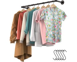 Noswo Kledingstang voor aan de Muur – Hoogwaardige Stalen Kledingroede – Kledingrek - Hangrek - Garderobe Stang - 112 x 23.6 CM – Zwart