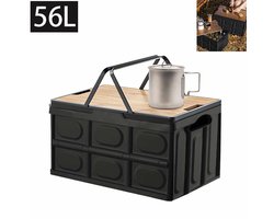 Meedeer Opvouwbare camping opbergkist-Campingbox met Deksel-56 liter Hoog volume-Met draaggreep-Met tafelblad-Organizer Campingbox-Opbergdoos-Campingtafel-Voor -Camping-Thuis-Kantoor-Auto(Zwart)