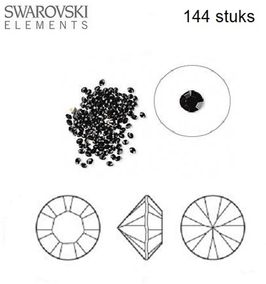 Swarovski kristal, Chaton PP9 Xirius puntsteentjes rond 1,5-1,6mm, Jet. Verkocht per 144 stuks