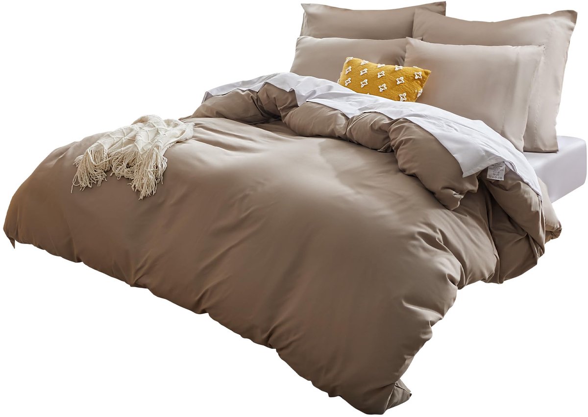 My Ninki ® Stijlvolle en Comfortabele Microvezel Beddenset met Kussenslopen in Taupe - 155x220cm