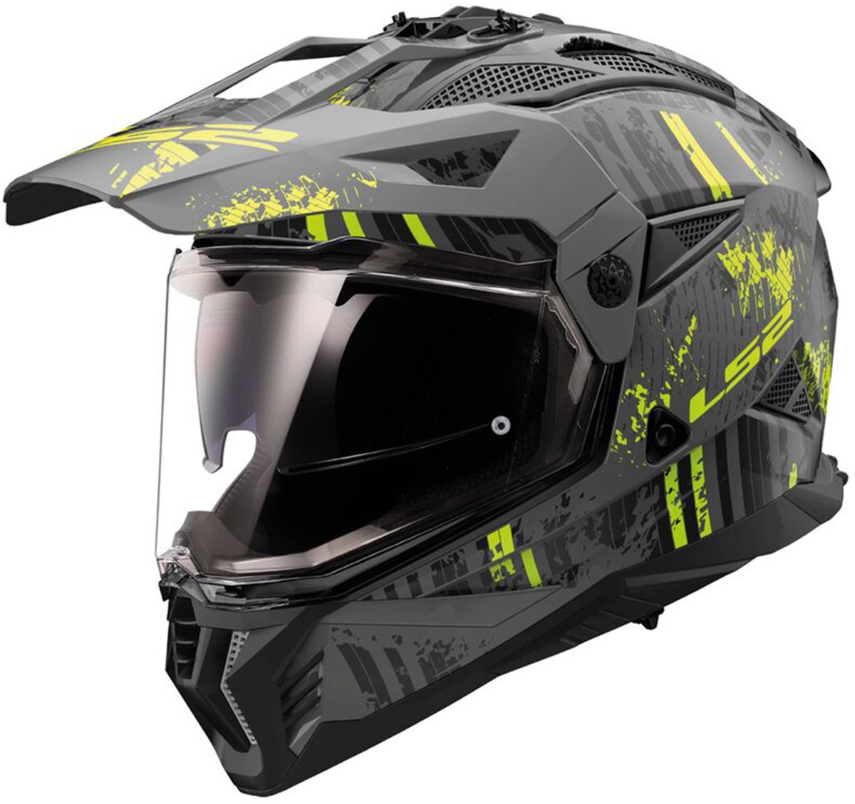 LS2 Helm Pioneer II Crazy MX702 mat zwart / fluorgeel maat S