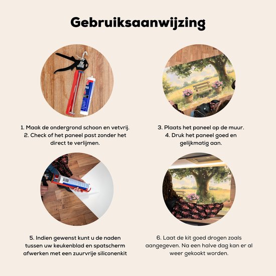 Spatscherm keuken 80x40 cm - Kookplaat achterwand Houten bankje - Bloempotten - Landschap - Muurbeschermer - Spatwand fornuis - Hoogwaardig aluminium