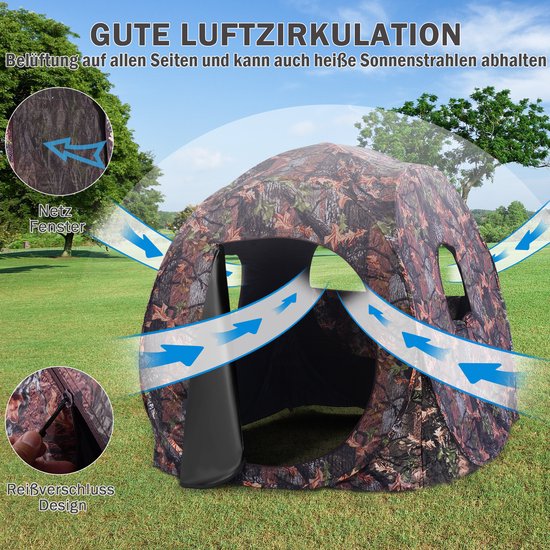 COSTWAY Jachttent pop-up design met 360°-uitzicht voor 2 personen, jachtschuilplaats grondtent met draagtas, spanbanden en grondpennen (152 x 152 x 163 cm) van Costway — afbeelding 4