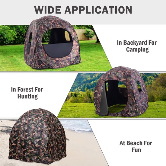 COSTWAY Jachttent pop-up design met 360°-uitzicht voor 2 personen, jachtschuilplaats grondtent met draagtas, spanbanden en grondpennen (152 x 152 x 163 cm) van Costway — afbeelding 3