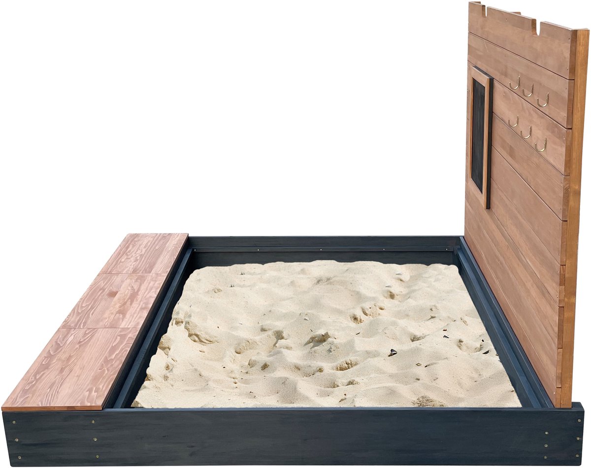 AXI Mandy zandbak XXL met opbergruimte en deksel Antraciet/bruin – Met bankje en krijtbord - Inclusief gronddoek - 10 jaar garantie! — afbeelding 2