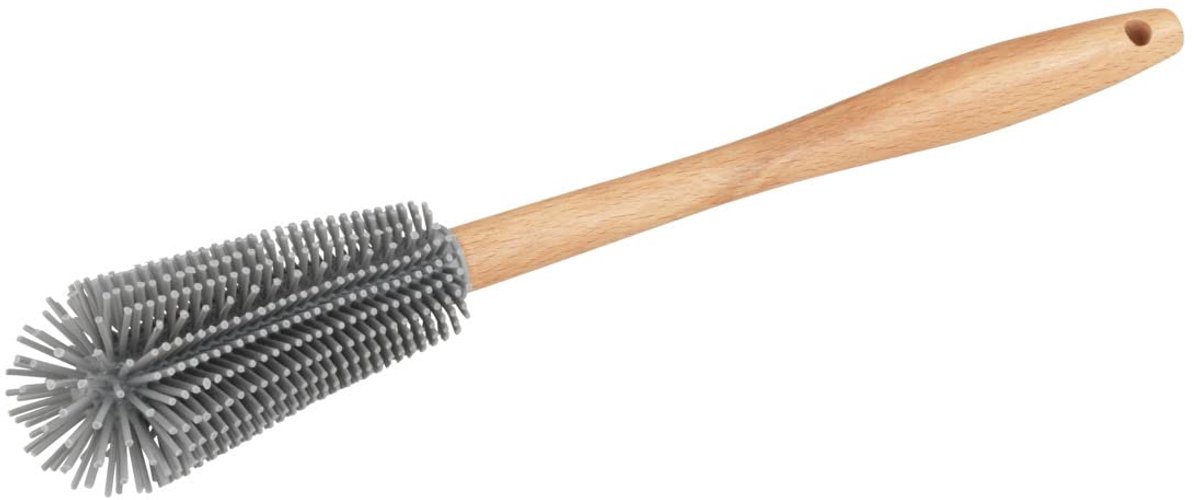 My Ninki ® Flexibele Siliconen Afwasborstel met Ergonomische Houten Handgreep voor Veelzijdige Reiniging van Flessen en Glazen