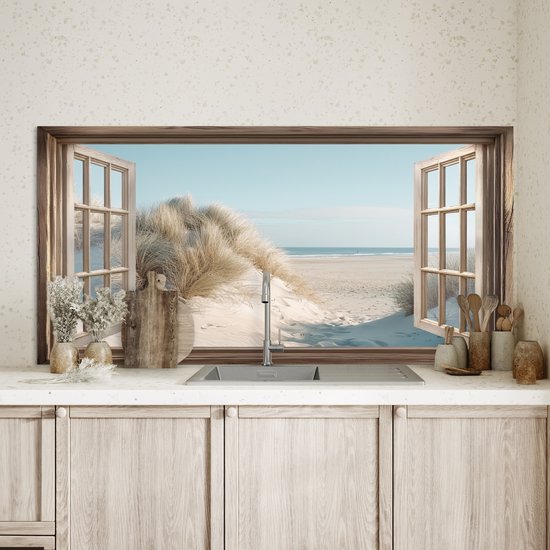 Crédence de Cuisinière en Aluminium 120x60 cm - Vue - Tallgrass - Dunes - Mer - Paysage - Écran Pare-éclaboussures pour Plaque de Cuisson - Protection Murale