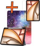 Hoes Geschikt voor iPad Air 2025 (13 inch) Hoes Tri-fold Tablet Hoesje Case Met Uitsparing Geschikt voor Apple Pencil Met Screenprotector - Hoesje Geschikt voor iPad Air M3 (13 inch) Hoesje Hardcover Bookcase - Galaxy