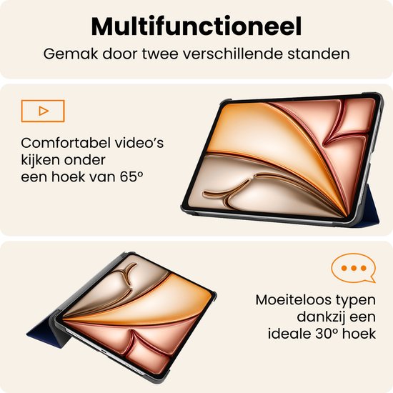 Étui pour iPad Air 2025 (11 pouces) Étui pour tablette à trois volets Étui avec protection d'écran - Étui pour iPad Air M3 (11 pouces) Étui à Hardcover - Bleu foncé