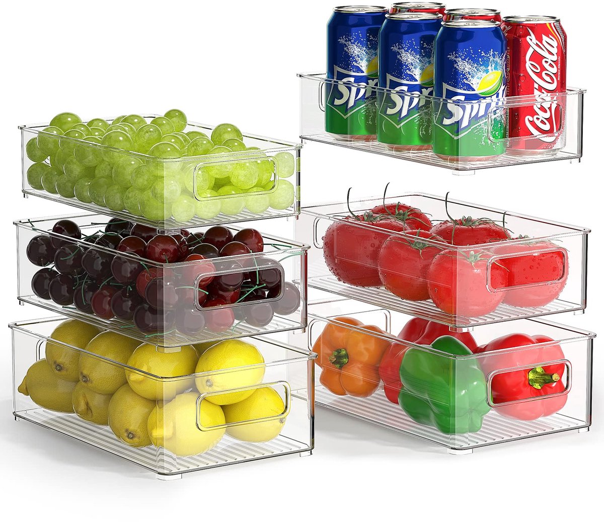 My Ninki ® Set van 6 Transparante Opbergdozen voor Keuken, Badkamer en Koelkast met Drie Verschillende Maten