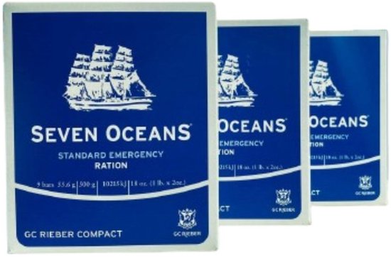72 uur, SEVEN OCEANS - THE ORIGINAL Noodpakket 3 Dozen - Noodvoeding | Survival Voeding [3 x 500g] + extra vitaminen I Energierijke outdoor noodrantsoenen I Prepper en Survival voeding | 2500 Calorieën | Extreem lang houdbaar