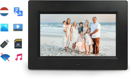 Digitale Fotolijst - 7 inch - USB en SD-kaart aansluiting - MP3 en MP4 video's met geluid - zwart - kalender- en klokfunctie - digitaal fotolijstje - cadeau - fotokader - IPS scherm