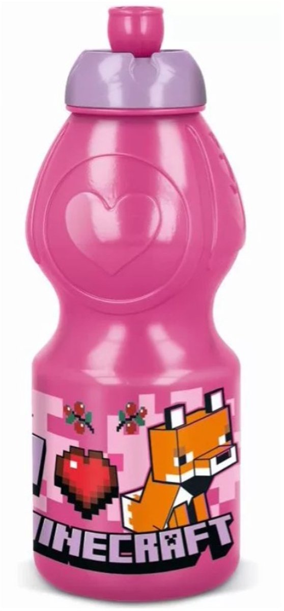 Minecraft fles roze, Mine craft drink fles, Drinkfles, Kunststof fles, Mine craft