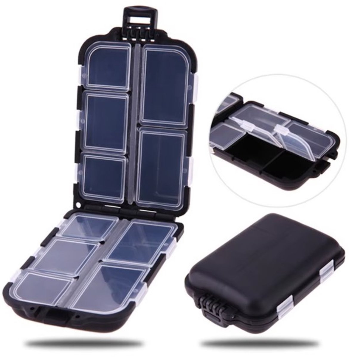 Tackle Box | Visdoosje | Vishaakjes box| vishaakjes doosje| 10 Compartimenten Mini Opbergdoos Visgerei Box Vishaak |Aas Doos | Hakendoos |Vissen Accessoires | Zwart