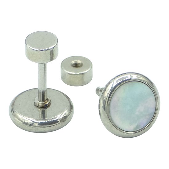 Boucles d'oreilles clous pour femme en acier Premium avec incrustation de nacre - Boucles d'oreilles hypoallergéniques - 8 mm