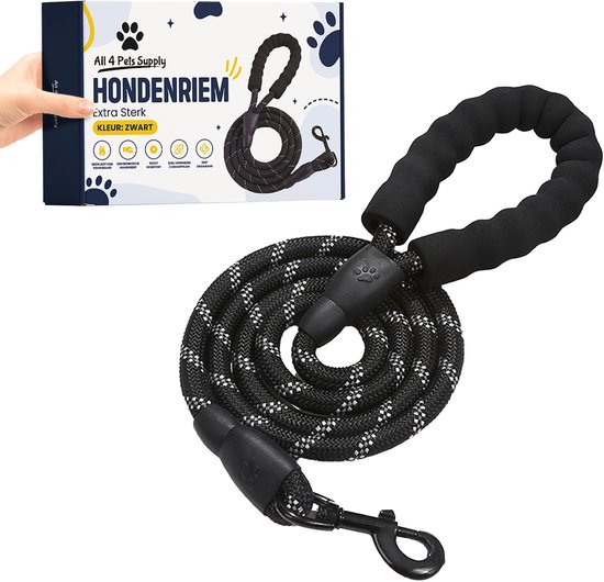 All 4 Pets Supply Hondenriem - 2 meter - Reflecterend - Honden Riem - Zwart - Hondenleiband/Hondenlijn