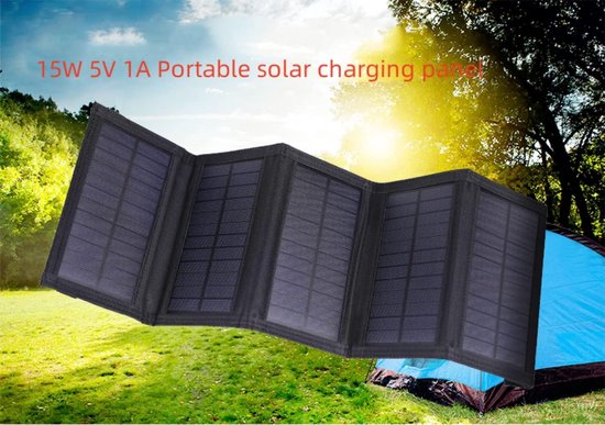 Zonnepaneel-5 borden-Zonnepanelen zijn opvouwbaar-Zonnecellen Oplaadbatterij -zonnepaneel powerbank-15W 5V USB zonnepaneel-zonnepanelen met stekker-zwart van Allpowers® — afbeelding 2