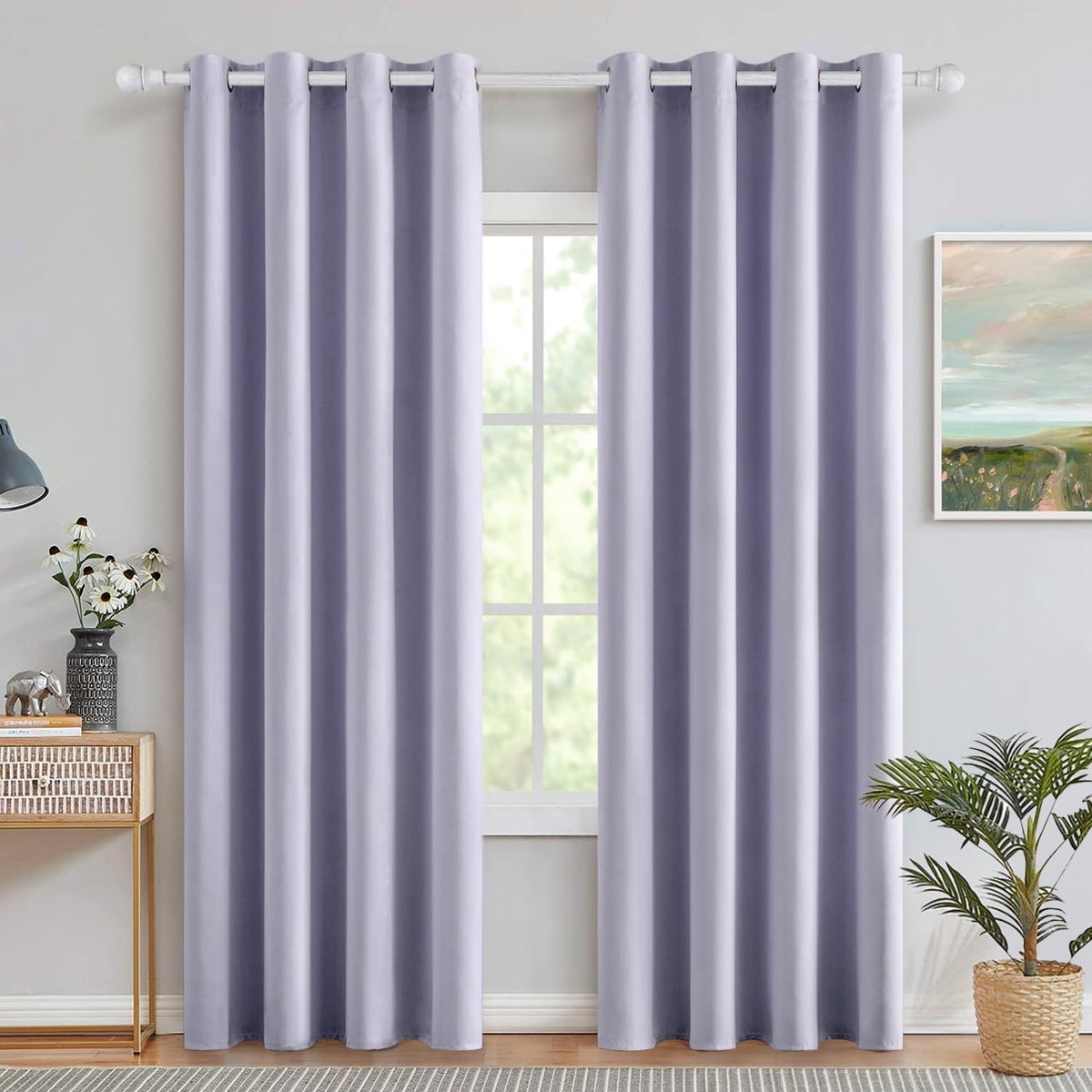 My Ninki ® Stijlvolle Lichtpaars Ondoorzichtige Verduisteringsgordijnen Met Ringen Voor Slaapkamer En Woonkamer - Set Van 2 lila