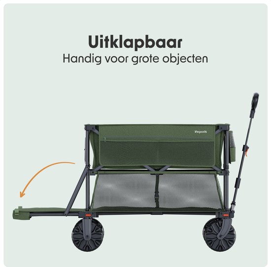 LifeGoods Bolderkar - Opvouwbaar - 200KG - 400L - Dubbele Bolderwagen - Beschermhoes - Groen van LifeGoods — afbeelding 4