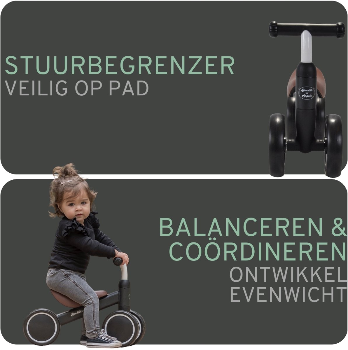 Bandits & Angels Loopfiets Little Starter Zwart vanaf 1 Jaar voor Jongens en Meisjes thumbnail 6