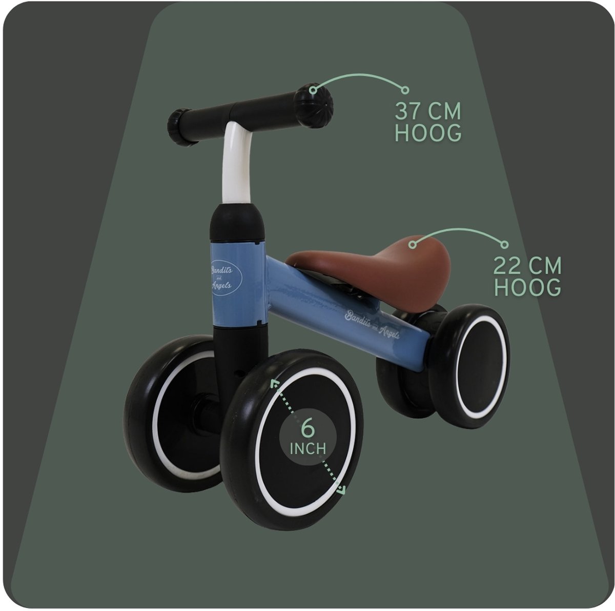 Bandits & Angels Loopfiets Little Starter Petrol Blauw vanaf 1 Jaar voor Jongens en Meisjes - Metaal - Blauwe Loop Fiets - Compact en Veilig voor Binnen en Buiten — afbeelding 5