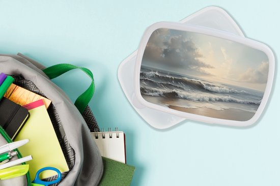 Boîte à pain blanche - Lunchbox Plage - Mer - Coucher de soleil - Boîte à lunch 18x12x6 cm