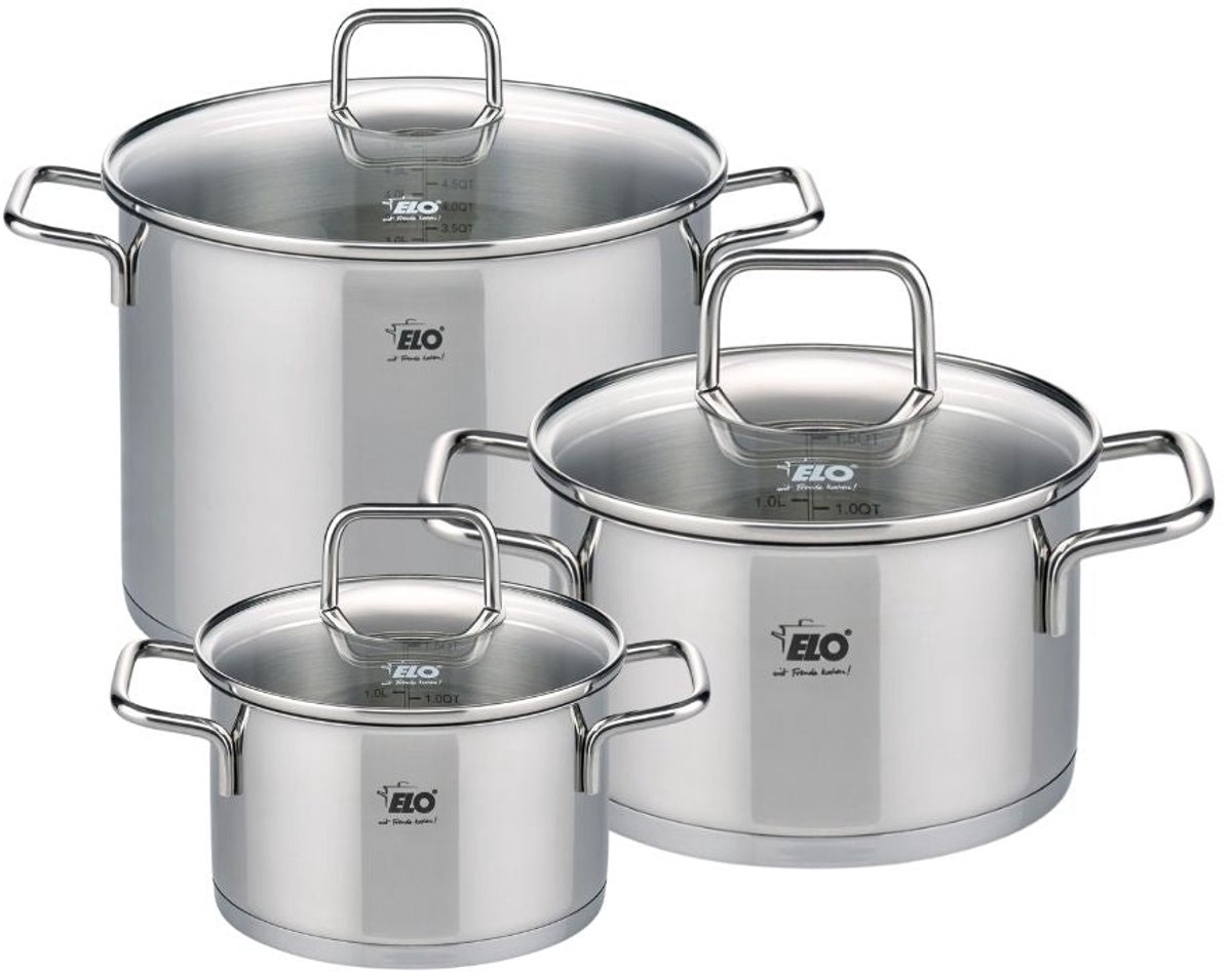 Set van 3 roestvrijstalen kookpotten 16 cm 20 cm en 26 cm Elo Citrin
