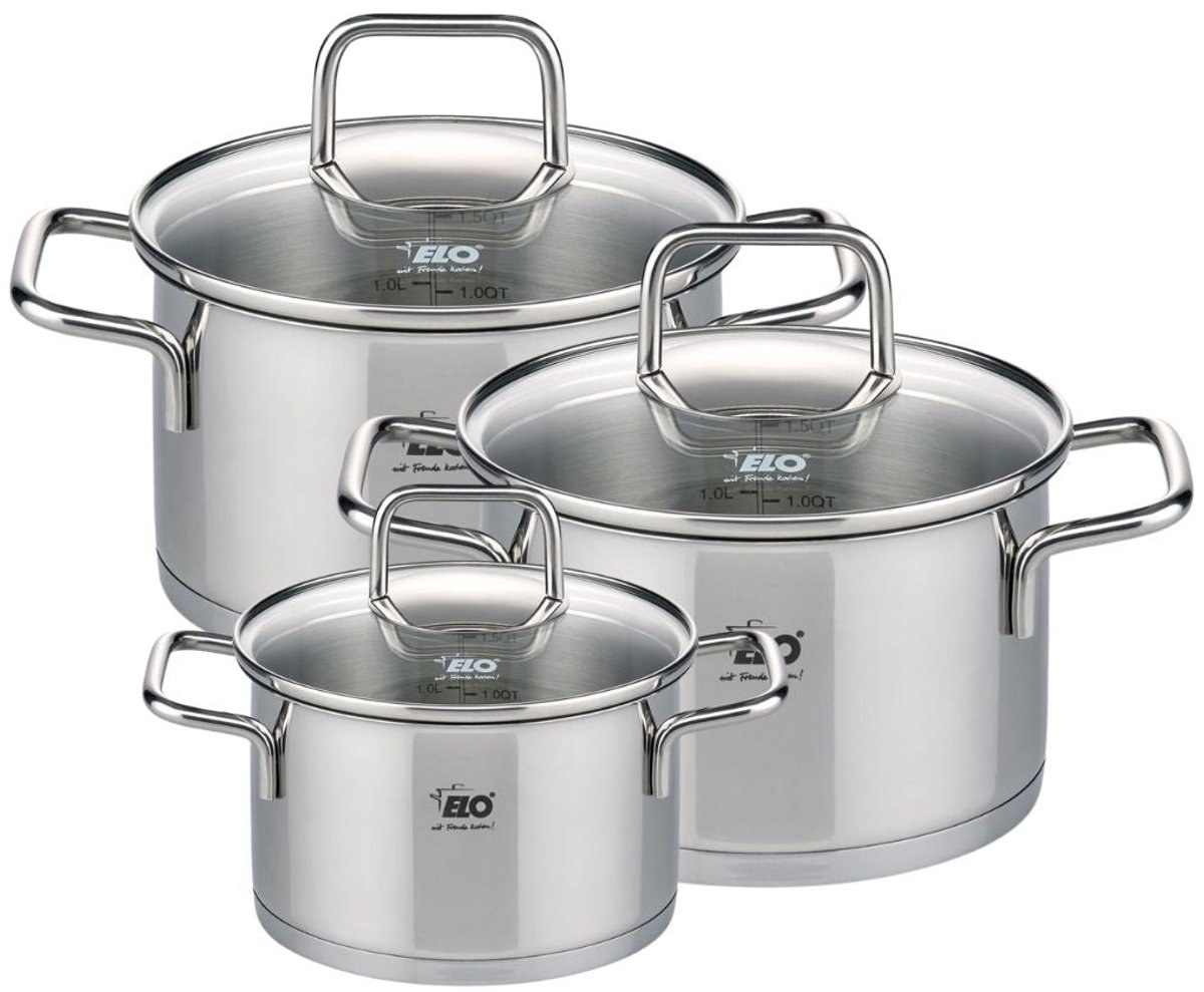 Set van 3 kookpotten 12 cm 16 cm en 20 cm met glazen deksels Elo Citrin