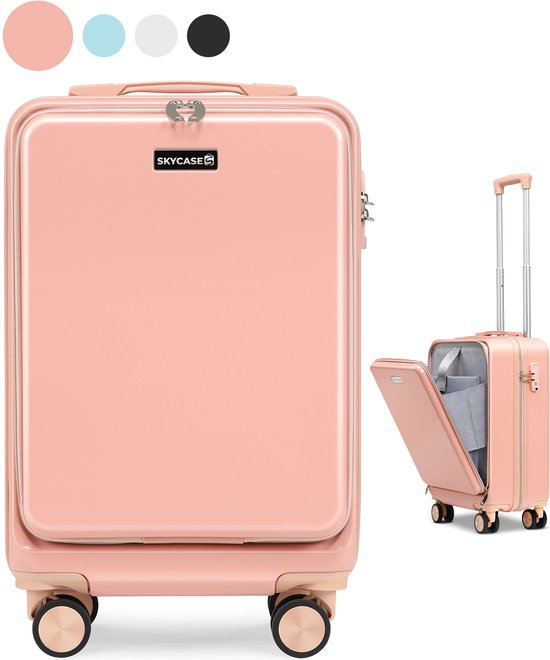Skycases Handbagage Koffer 35L - Lichtgewicht Trolley - Spinnerwielen - TSA-slot en Laptopvak - Reiskoffer met Handig Voorvak - 55 cm - Roze