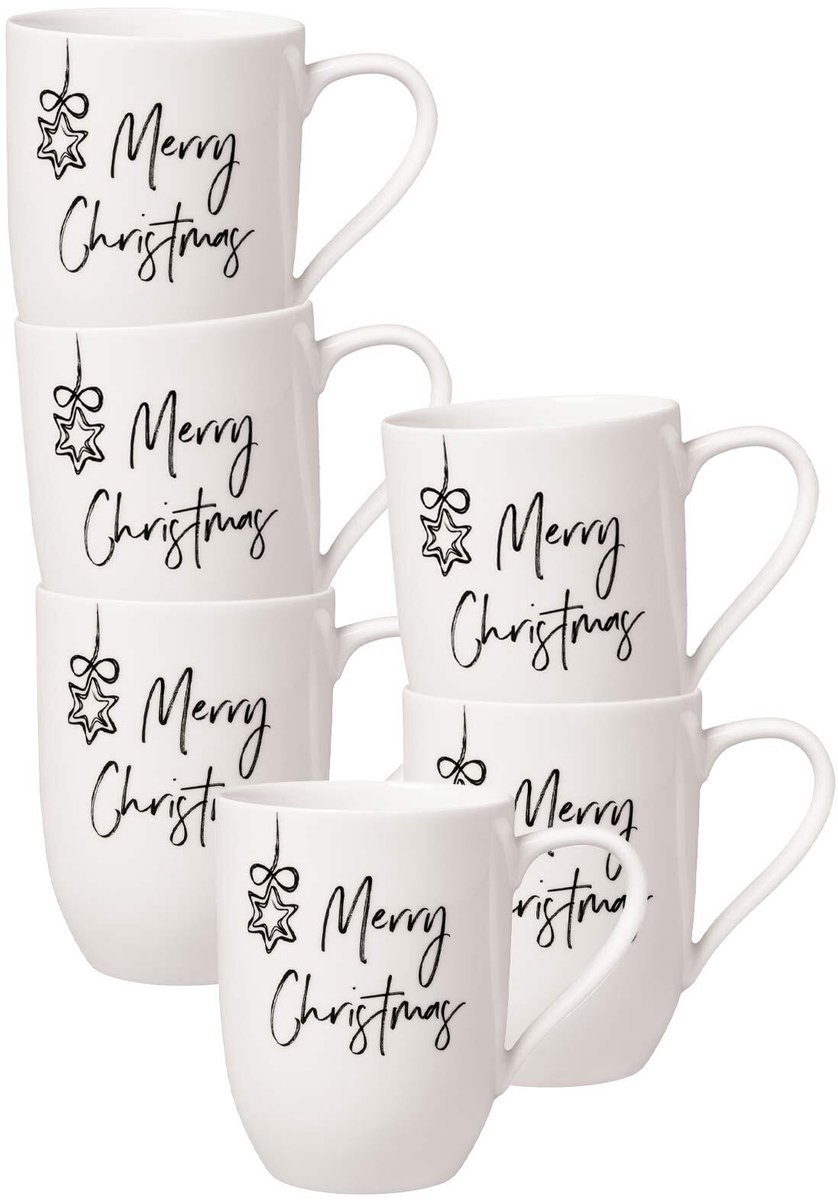 Becher mit Henkel 'Merry Christmas' Statement 290 ml Set van 6
