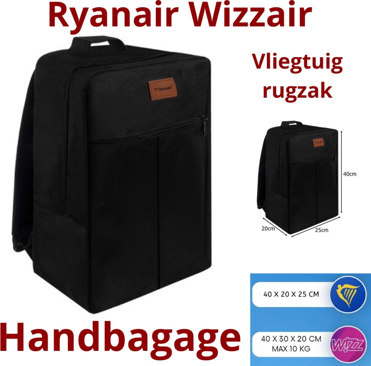 Ryanair Sac à dos de voyage Bagage à main Avion Sac à dos pour femme 40 x 20 x 25 cm Sac à dos