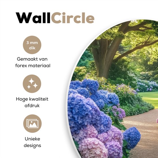 WallCircle® Wandcirkel 60x60 cm - Muurcirkel Hortensia- Park - Pad - Muurdecoratie woonkamer - Wanddecoratie slaapkamer - Kamer decoratie accessoires - Ronde schilderijen
