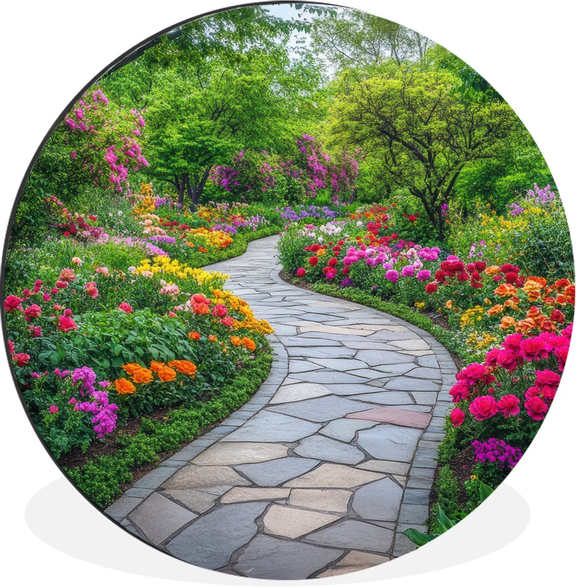 WallCircle Wandcirkel - Muurcirkel - Park - Bloemen - Tuin - Aluminium - Dibond - 120x120 cm - Binnen en Buiten