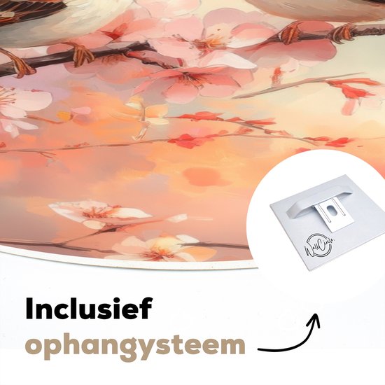 WallCircle® Cercle mural 60x60 cm - Cercle mural Vogels - Romantique - Branche fleurie - Décoration murale salon - Décoration murale chambre - Accessoires de décoration de chambre - Tableaux ronds