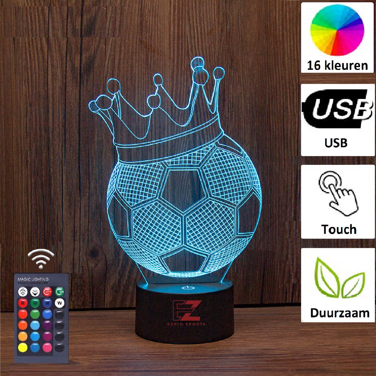 Nachtlampje Kinderen – 3D Night Light – Nachtlamp – LED Lamp – Tafellamp Slaapkamer – Nachtlampje Stopcontact – Op Batterijen – Verjaardagscadeau – WK Voetbal – Wereldkampioenschap Voetbal – Remote Control – 16 color