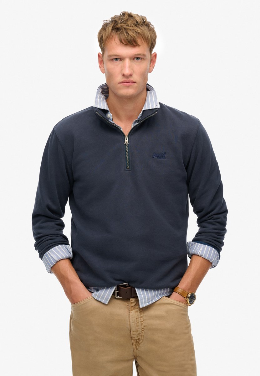 Superdry Essential sweatshirt met logo en halve rits Heren Truien Marineblauw
