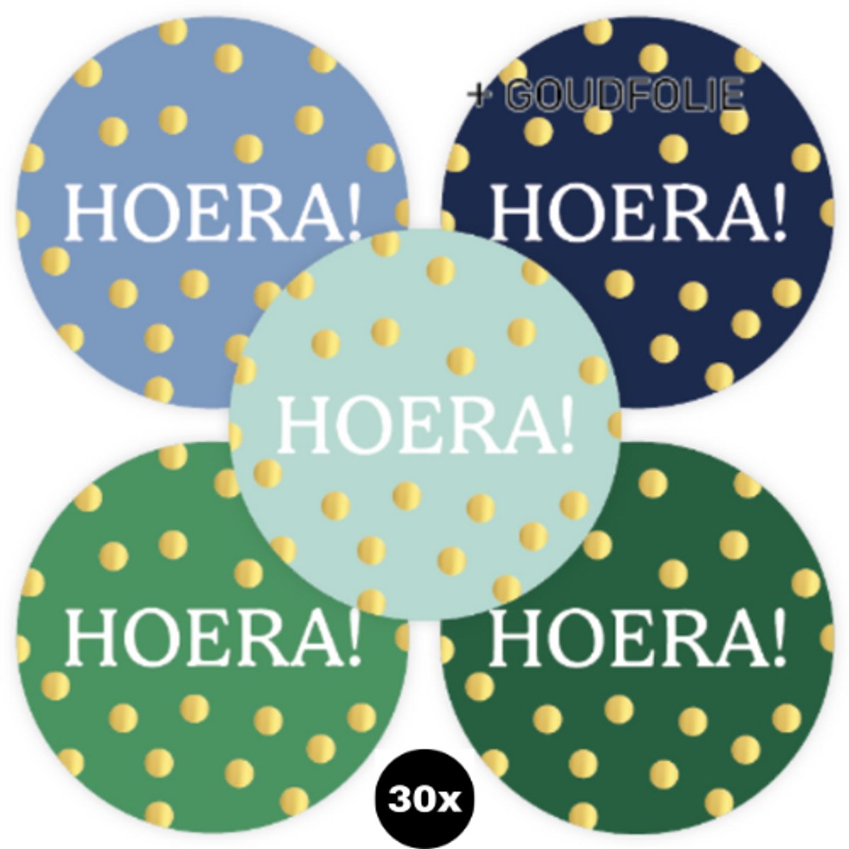 30x ZOETTT Hoera! BLUE | 5 assorti | 40 mm | Goudfolie | Traktatiesticker Hoera | Cadeausticker | Sluitzegel | Sluitsticker | Traktatie - Verjaardag - Feest | Kinder traktatie