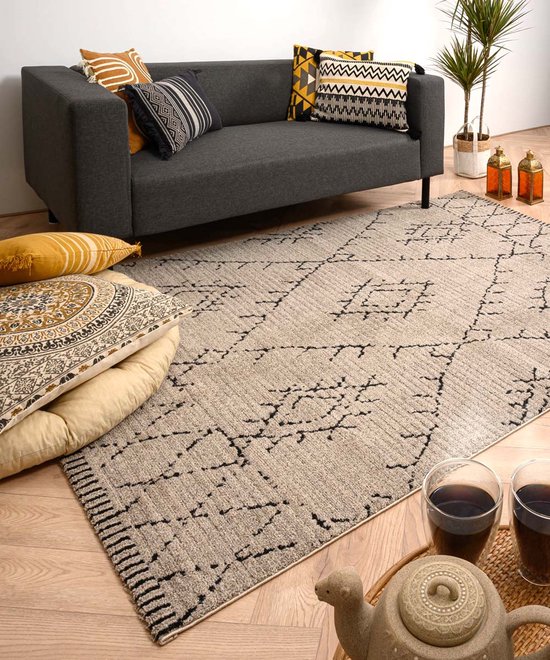 Tapis berbère Beni Ouarain Sufian - gris/noir 200x300 cm