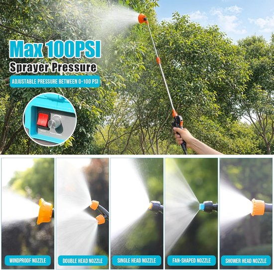 Borg Rugspuit op Accu - 20 liter - Drukspuit - Onkruidspuit - 18 Volt Accu - 2.6 Ah - Stalen Lans - Inclusief diverse Nozzles van Merkloos	 — afbeelding 3