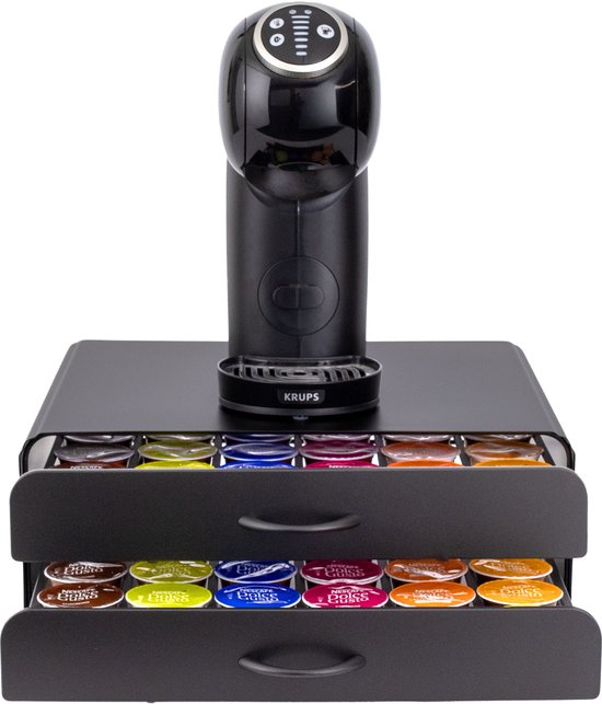 Porte-capsules avec tiroir Dolce Gusto - Porte-gobelet pour 72 capsules de Café - Porte- Porte-capsules - Acier inoxydable - Zwart