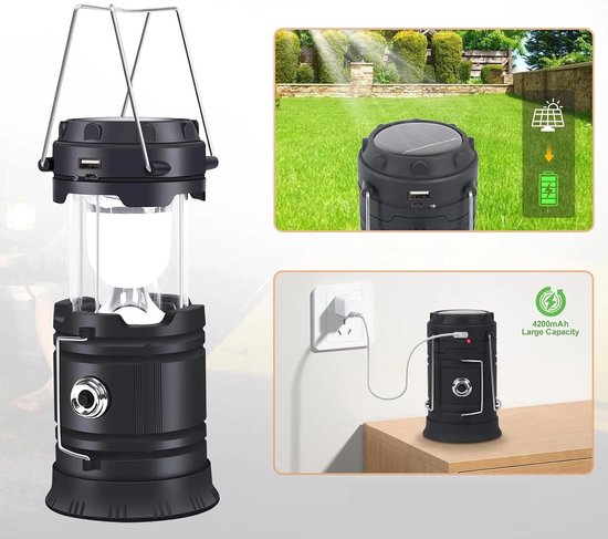 WiseGoods Premium Buiten LED Lantaarn - Stormbestendige Oplaadbare Tentlamp - Camping Lamp - USB Outdoor Lampje - Kamperen - Zwart — afbeelding 5