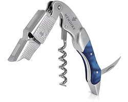 Mémoire® Couteau Sommelier Résine Saffier & RVS - Kurkentrekker van Edelhars - 3 in 1 Sommelier mes met Flessenopener en Foliesnijder - Stijlvolle en Duurzame Wijnopener - Perfect voor Horeca en Thuis - Premium Kelnermes voor Wijnliefhebbers