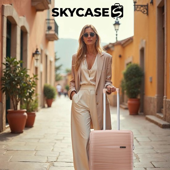 SKYCASES Travel One – 24-inch Medium Reiskoffer – Cijferslot – 41x24x69 cm – 68L – Lichtgewicht, Waterdicht & Duurzaam – Lichtroze