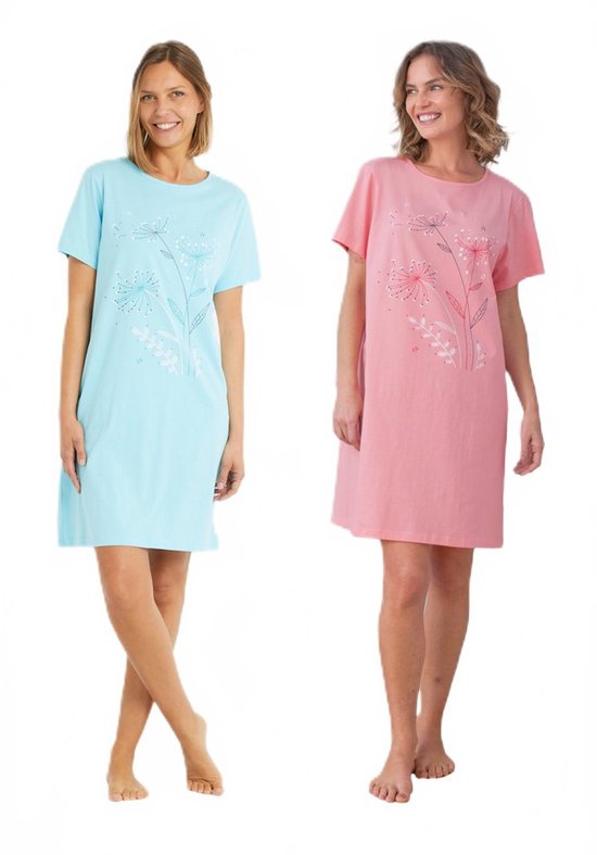 Chemise de nuit courte en coton uni - lot de 2