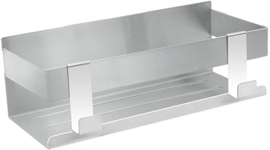 Receveur de douche sans perçage - Support WC sans perforation - Argent - avec 2 crochets - montage sans adhésif - Planches pour la salle de bain - montage mural - espace de rangement au mur